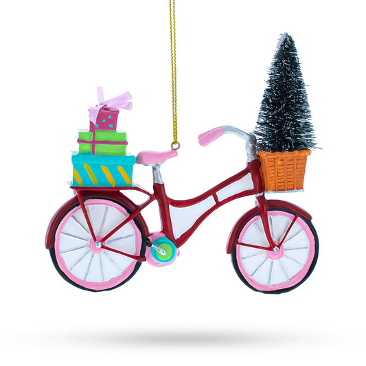 Festive Bicycle Ornament with Holiday Tree and Gifts Christmas Ornament