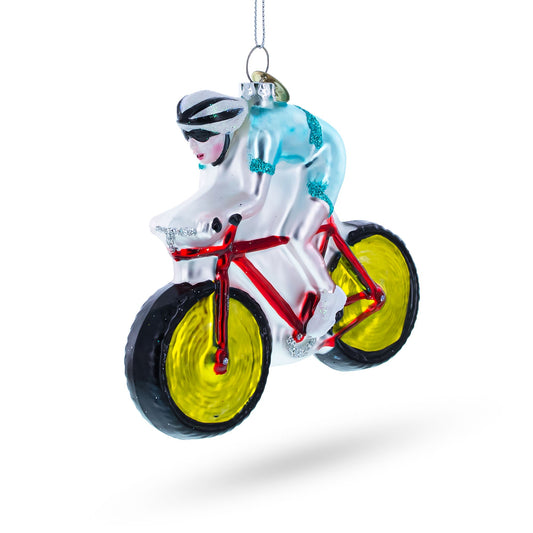 Cycling Sportsman on Bicycle Glass Christmas Ornament