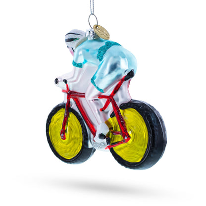 Cycling Sportsman on Bicycle Glass Christmas Ornament