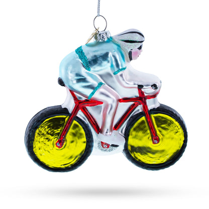 Cycling Sportsman on Bicycle Glass Christmas Ornament