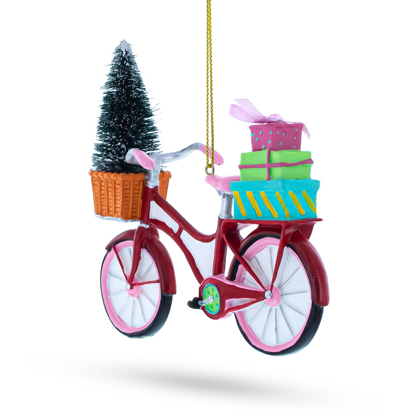 Festive Bicycle Ornament with Holiday Tree and Gifts Christmas Ornament