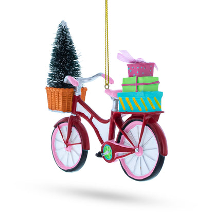 Festive Bicycle Ornament with Holiday Tree and Gifts Christmas Ornament